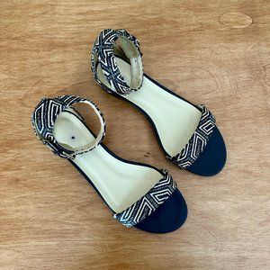 j crew ankle strap sandal • black & white raffia • sz 9 • $148